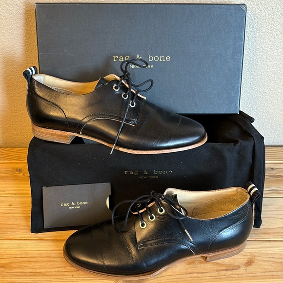 NEW $395! rag & bone AUDREY Size 36 6 Black Leather Loafer Oxford Preppy - Picture 1 of 16